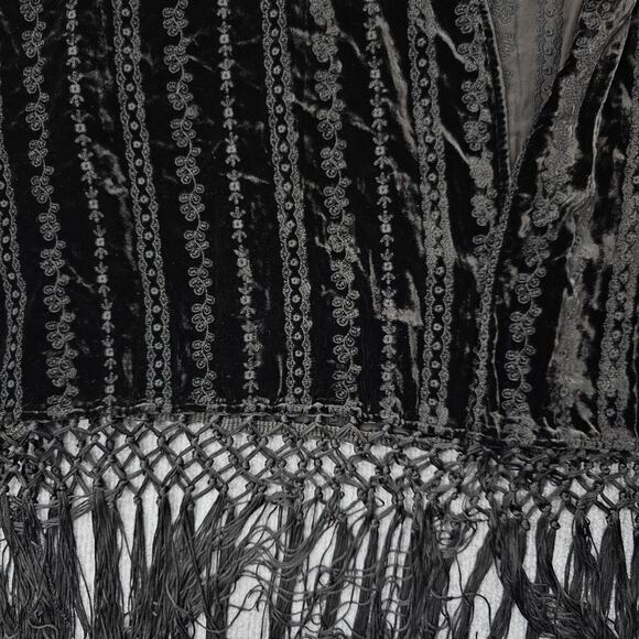 Johnny Was Kimono Womens Large Black Velvet Burnout Fringe Boho Silk Fringe - Picture 4 of 9